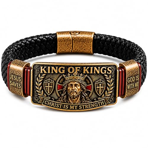 King of Kings Faith Bracelet, Adjustable Christian Braided Wristband, Christ Is My Strength Religious Inspirational Wristband, Braided leather-Style Bracelet, Christian Gift for Men