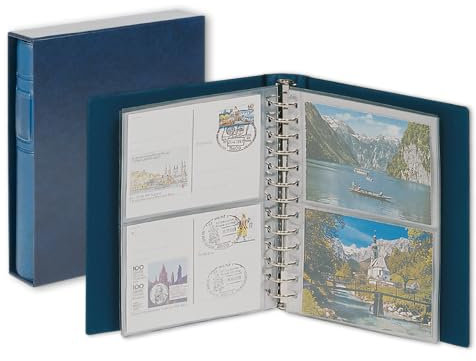 LINDNER Das Original Ensemble: Album Classic pour Cartes Postales avec boîtier de Protection-Bleu