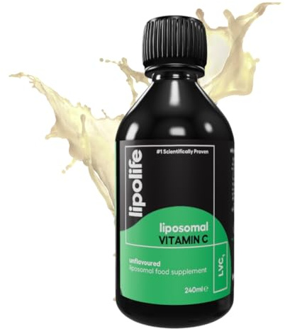 lipolife LVC1 Liposomal Vitamin C Liquid 240ml – High Strength - 48 Days Supply, No Tablets, Clinically Proven Higher Absorption, Gluten-Free, Vegan, Immune & Collagen Support Supplement