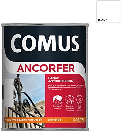 Ancorfer Brillant 0.75L Blanc sécurité - Peinture-Laque de Finition antirouille pour Métaux et Autres Supports (Bois, Plâtre…)