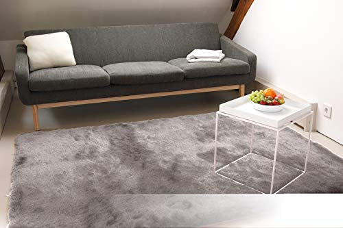 floor factory Exklusiver Hochflor Teppich Satin Silber 10x10 cm Muster seidig glänzender Luxus Langflor Shaggy