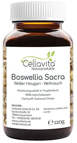 CELLAVITA Weißer Hougari - Weihrauch in Tropfenform - Herkunft: Sultanat Oman | Reich an Boswellia Säure - (120g Tropfen)