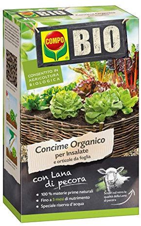 COMPO BIO Concime Organico per Insalate e Orticole da Foglia, Con Lana di Pecora, Consentito in agricoltura biologica, 750 g