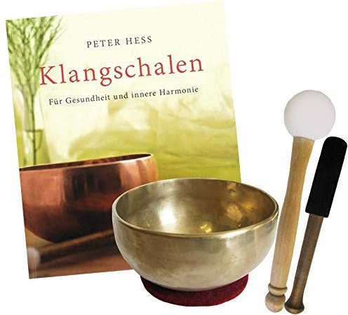 Therapie KLANGSCHALE 500-600g + BUCH Peter Hess 5-tlg Klangmassage SET. UNIVERSALSCHALE Handarbeit NEPAL. 2 x Klöppel + ZUBEHÖR. 70192-14