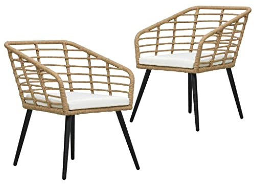 vidaXL 2X Sillas de Jardín con Cojines Bistró Comedor Cocina Salón Terraza Asientos Sillones Muebles Sofás Ratán Sintético Color Roble