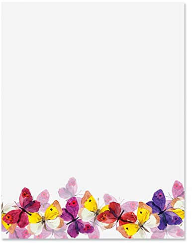 Current Summer Butterfly Letter Paper - Spring Stationery Papers With Decorative Butterflies Border, Printable Holiday, Wedding & Bridal Shower, & Invitation Sheets, Set of 25, 8 1/2 x 11