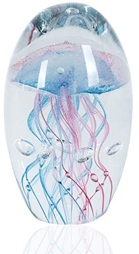 EUSTUMA Adorno de estatuilla de Medusas de Vidrio soplado a Mano, pisapapeles de Vidrio,colección de Animales Marinos para Regalo de cumpleaños, (Medusa Azul Rosa)