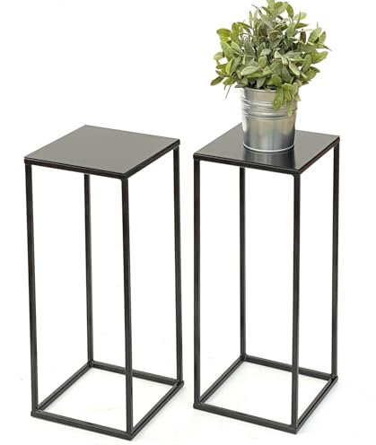 DanDiBo 2x Blumenhocker Metall Schwarz Eckig 62,5 cm Blumenständer Beistelltisch 434 Blumensäule Modern Pflanzenständer Pflanzenhocker