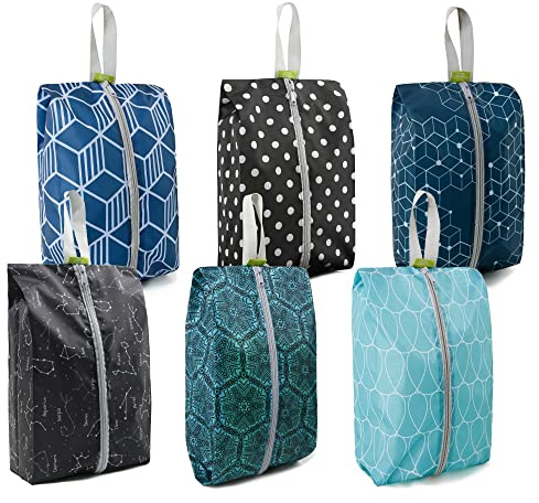 BeeGreen Shoe Organizer Shoe Bags For Travel with Zipper Closure, Shoe Storage Organizer with Handle Travel Bags, Green Blue Lightblue-Geometry, Large, Green Blue Lightblue-geometry