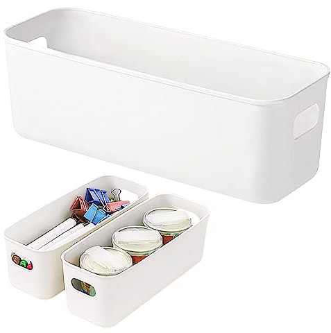 WSAMJIN 3 pièces boîte de rangement, panier de rangement en plastique, organisateur avec poignées cuisine armoire panier de rangement pour tiroirs,cuisine, maison,salle de bain, 28×9×11cm（Blanc