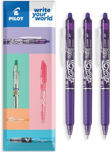 PILOT FriXion Clicker - Penna a sfera cancellabile, punta retrattile, punta retrattile da 0,7 mm, spessore tratto 0,35 mm, in confezione regalo, confezione da 3, inchiostro viola