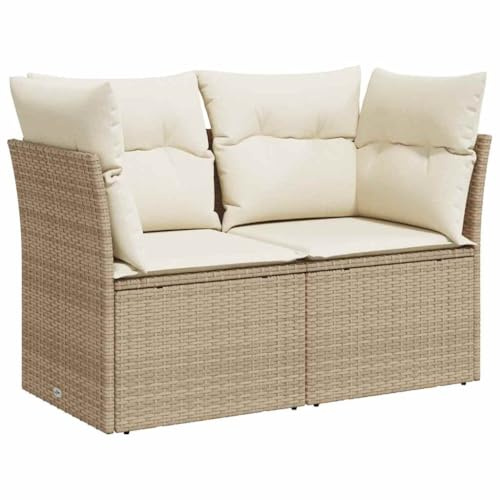 vidaXL Canapé de Jardin avec Coussins 2 Places, Siège avec Housse, Meuble de Terrasse Patio Balcon Extérieur, Beige Résine Tressée