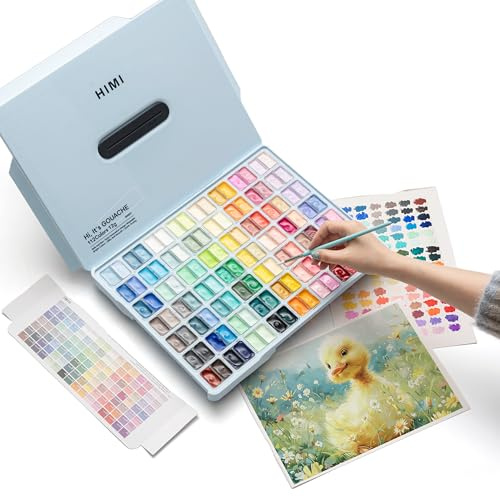 HIMI Juego de pintura Jelly Gouache de doble taza, 112 colores, 12 g, diseño de gelatina, pintura gouache no tóxica para lienzo y papel, suministros de arte para profesionales y principiantes (azul