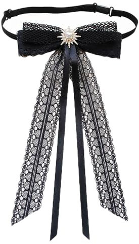 alloneslife Fliege, Krawattenklammer, Damen-Krawatte, elegante Spitzenband-Brosche, Brosche, Anstecknadel, Studentenhemd, Jabot-Kragen, Strass, Schmuck, vorgebundene Schleife, Krawatte (16