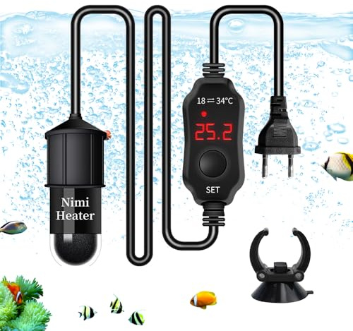 SKIKHN Calentador de Acuario,10W Calentador de Acuario Sumergible Temperatura Ajustable con Pantalla Digital,Calefacción de Acuario con Ventosa, para Depósitos de Peces, Tortugas Marinas 2-3L