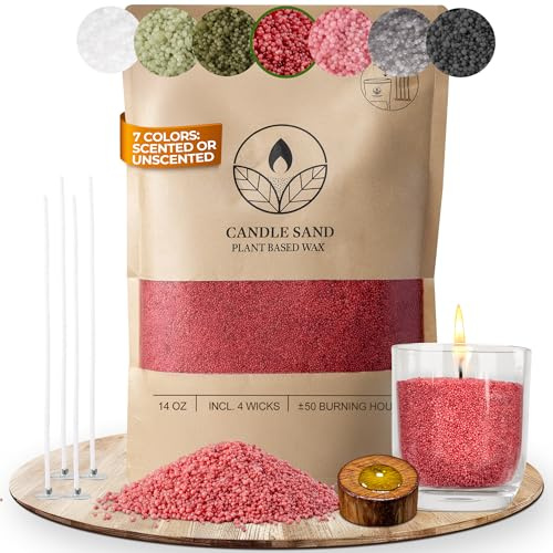 bekväm ljussand med doft och veke, arom ljusvaxgranulat, ljus själv tillverkningsset, 400 g sandljus, vaxgranulat + 4 ljusvekar (rödbrun, bärnsten)
