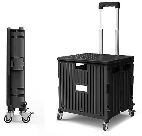 Generico Carrello Pieghevole, Carrello della Spesa con Ruote, Carrello in plastica per Libri, Coperchio di Sicurezza, carico 50 kg, capacità 65 l, Scale Pieghevoli, Borse della Spesa per la Spesa, TR
