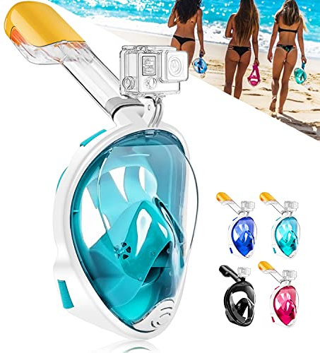 HINATAA Schnorchelmaske, 180° Vollgesicht, Tauchmaske, freies Atmen, Anti-Beschlag- und Anti-Leck-Technologie mit verstellbaren Kopfbändern für Erwachsene, Jugendliche, Kinder (Grün, L-XL)