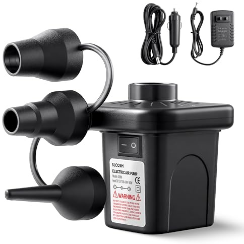 SLOOSH Electric Air Pump for Inflatables, Quick-Fill Inflator Deflator with 3 Nozzles, Portable Air Mattress Pump for Beds, Pool Floats, Swimming Rings,Outdoor Camping Inflatable, AC/DC Adaptors