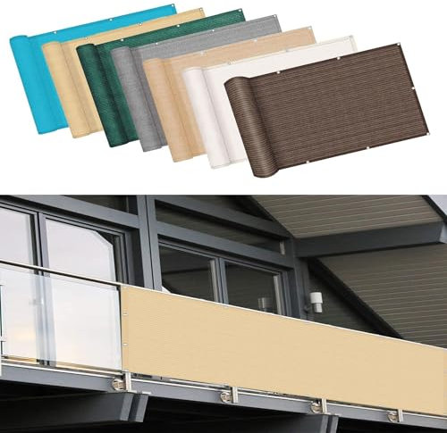Paravento per balcone, 259 x 899 cm, 90% resistente ai raggi UV, colore giallo sabbia, resistente al vento e durevole, con occhielli, ideale per proteggere la privacy e il sole.