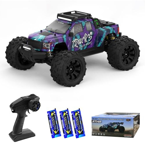 Teeggi 1:14 Fjärrstyrd bil för vuxna, 100 km/h maximal hastighet, 3S borstlös motor RC hög hastighet offroad drift racerbil, 4WD Off Road Race Buggy, 3 batterier (lila)