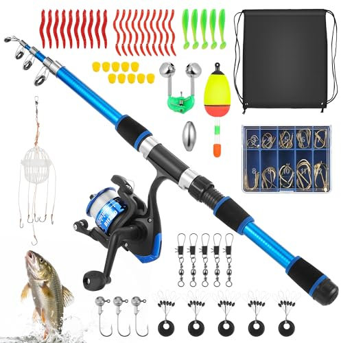Starvortex Kinder Angelset, Teleskopangel Angelrute mit Angelspule Angelzubehör Angelködern Angelschnur, Tragbare Kinder Angel Sets, Komplett Kinderangel ab 6 Jahre für Jungen und Mädchen (45cm-176cm)