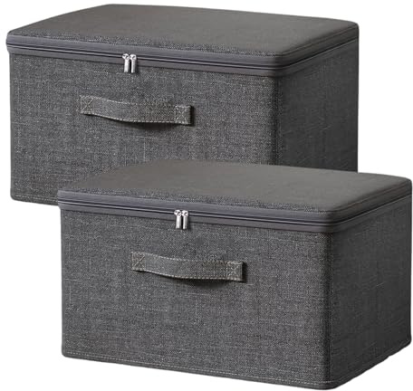 Exquilnova 2 piezas Caja de almacenamiento con tapa de tela, caja plegable con cremallera y asa, cajas de almacenamiento con tapa y asa para edredones, ropa (L:40 x 30 x 21 cm)
