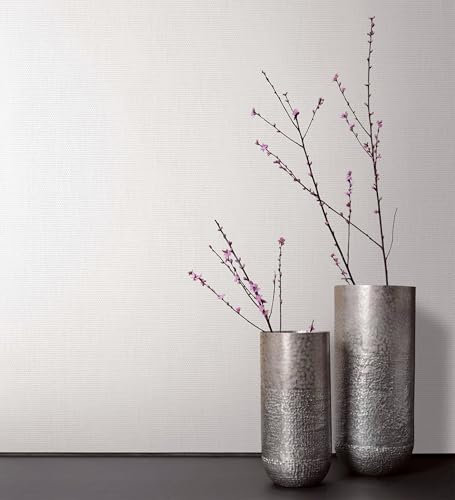 GAULAN 128788 - Papel pintado vinílico con efecto textil blanco roto con textura en relieve para pared salón cocina baño dormitorio pasillo - Rollo de 10 m x 0,53 m