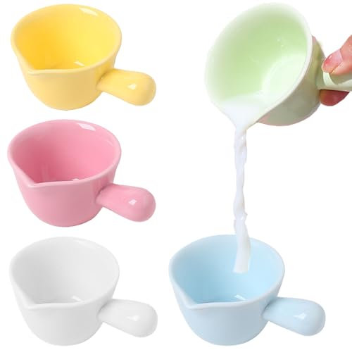 YouXiaor 5PCS Mini Jarra de Leche,Pequeña Jarra Leche Barista Mini Lechera Cerámica con Asa, Jarra de Leche Porcelana Blanca, Mini Lechera para Capuchino Espresso Latte Art