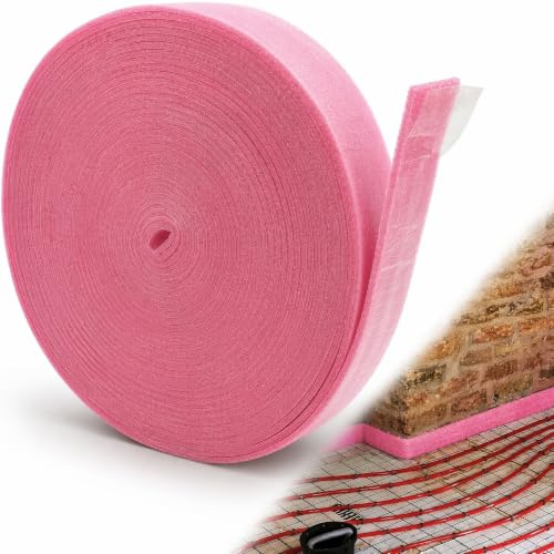 Självhäftande kantisoleringsremsor för utjämningsmedel: 50 mm x 5 mm x 20 m, kantisoleringsremsor för utjämningsmassor, kantremsor för golvvärme och väggar rosa