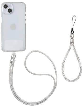 XFSRG 2 Pezzi Cordino per Cellulare Brillante Design Elegante Laccio Regolabile da Collo per Donna Accessorio Moda Tracolla Porta Telefono Universale per Smartphones (Argento)
