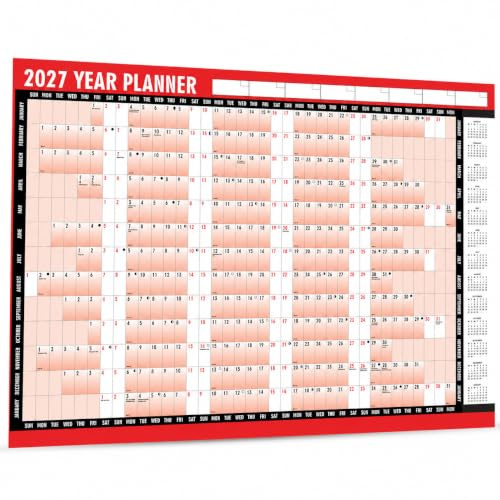 TB1 Products 2027 Year Wall Planner A1 – Large 85cm x 58cm Laminated Calendar with Stickers & Dry Wipe Pen | Reusable Unmounted Year Planner for Office, Home, School, Staff Room & Business Use