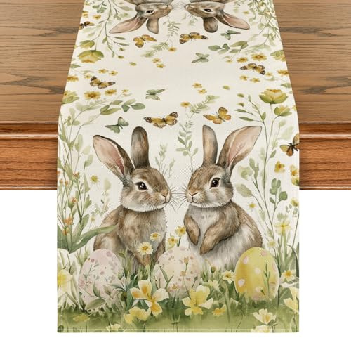 Artoid Mode Kaninchen Blumen Ostereier Ostern Tischläufer, Frühling Küche Tisch Dekoration Drinnen Urlaub Party Dekor 40x240 cm