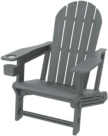 ML-Design Silla Adironack con Portavasos, Gris, Sillón de Jardín de Plástico con Aspecto de Madera, Mecedora Resistente a la Intemperie, Asiento con Respaldo, Tumbona de Exterior Mueble para Patio