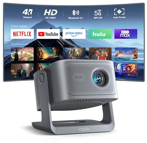 Proiettore smart home cinema 4K, 30.000 lumen e app con licenza ufficiale, VISSPL 3D, Dolby audio e messa a fuoco automatica, per esterni, con supporto regolabile a 360° (grigio)