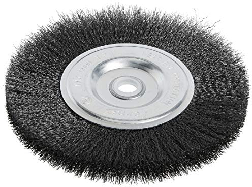 Forney 72747 Wire Bench Wheel Brush, Fine Crimped with 1/2-Inch and 5/8-Inch Arbor, 6-Inch-by-.008-Inch