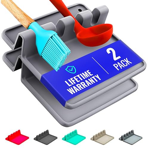 Cooler Kitchen 2er pack kochlöffelablage aus silikon | bpa freie küchenhelfer & küchenutensilien ablage | hitzebest?ndige utensilienablage & besteckhalter zur löffelablage | küchen gadgets zubehör