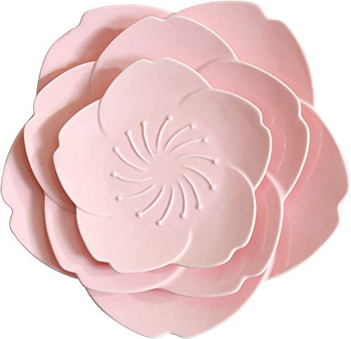 KKGUD Niedliche Keramik-Servierteller, Kirschblüten-Form, 3-teiliges Geschirrteller-Set (Rosa)