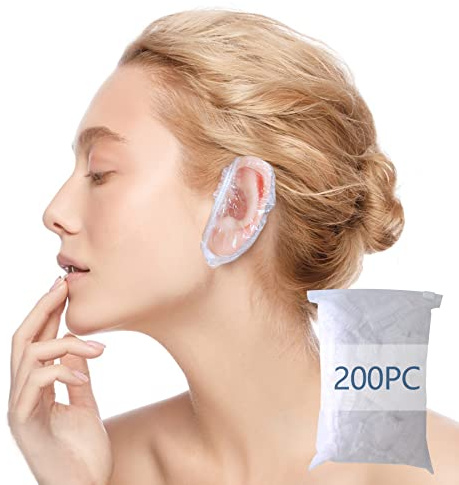 WOSHOP 200 Pack Shower, Bathing,Ear Covers Clear Disposable Ear Protectors Waterproof Ear Covers for Hair Dye,Waterproof Plastic Ear Shower Caps