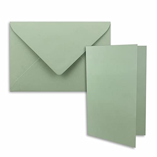 FarbenFroh - Juego de tarjetas plegables DIN B6 con sobres en eucalipto, 120 x 170 mm, 25 unidades, ideal para tarjetas de invitación, bodas, bautizos, comuniones, confirmaciones