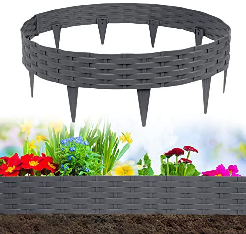 VA-Cerulean Kunststoff Rasenkante,10M Rattan-Optik Beeteinfassung,Beetumrandung Palisade,Gartenpalisade,Beetzaun,Randsteine,Anthrazit,1 Element (L x H): 100 x 20cm,10 Stück