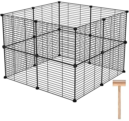C&AHOME Pet Playpen, Small Animals Supplies, 16 Panels Exercise Playpens Cage, C Grids Portable Yard Fence Indoor, Ideal for Guinea Pigs, Pet Products, DIY Metal Yard Fence, 12 × 15 Black UPPM3416B