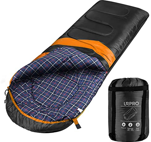 URPRO Saco de Dormir para 3 a 4 Estaciones, Clima cálido y frío, Ligero, portátil, Impermeable, Saco de compresión para Adultos y niños, Interior y Exterior: Camping, mochilero, Senderismo SB2275-BO