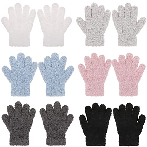 QKURT 6 par magiska vinterhandskar för barn, solida färger plysch barnhandskar vinterhandskar med hela fingrar elastiska handskar för pojkar och flickor, Flerfärgad, 3-8 anni