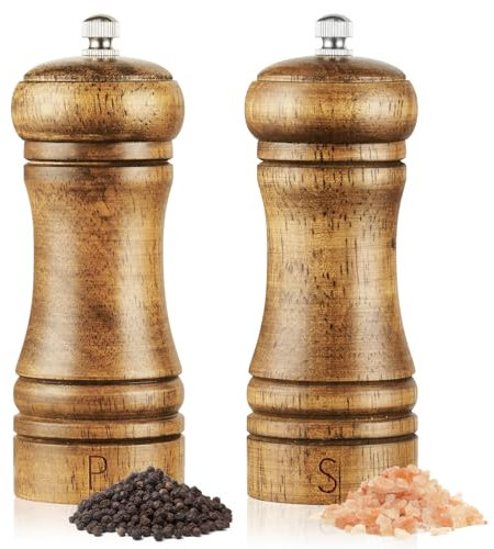 Vicloon Macina Pepe Sale, Macina Pepe in Legno, Macinapepe Manuale con Ruvidità Regolabile Perfetta Conservazione di Sale e Pepe, Sale Marino, Pepe in Grani