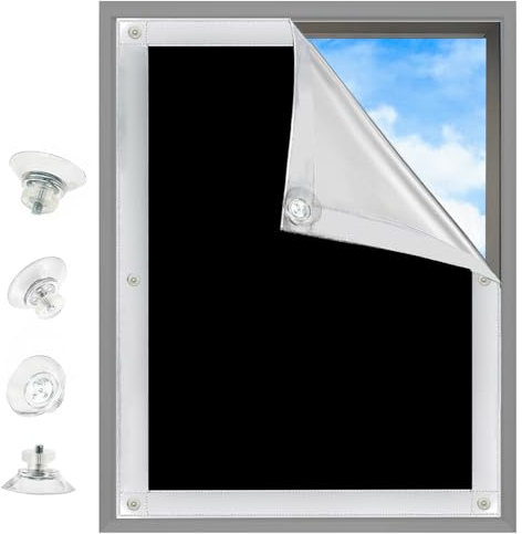 MUHOO Blackout Blind, No Drill Blinds Blackout Curtain with Suction Cups, UV and Sun Protection Blackout Curtain, 100% Opaque Roof Window Blind for Bedroom, Nursery, Loft, Travel, Black(96x100cm)
