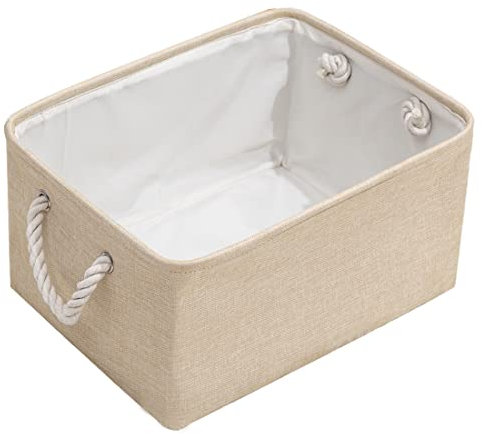 Polly Online Closet Storage Bins,Small Laundry Baskets,Linen Foldable Storage Baskets with Handles for Clothes Toys Home Office Storage (S,Beige)