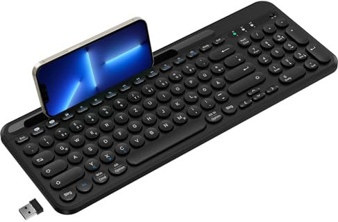cimetech Tastatur Kabellos Bluetooth, USB A 2,4GHz Funk Tastaturen mit Telefonhalter,Numpad,Multimedia Tasten,Schlafmodus,3 Kanälen Multi-Device, für Mac, ipad,PC,Smartphone,QWERTZ Deutsche Layout