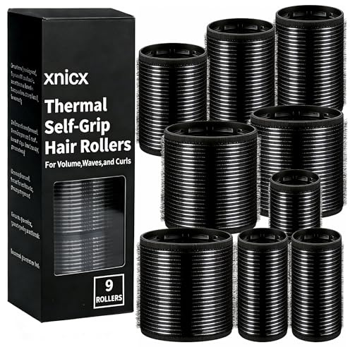 xnicx 9pcs Hair Rollers,Self Grip Thermal Curlers for Long Short Hair