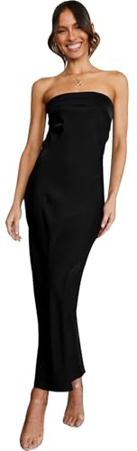 Hanaoops Vestido Mujer Bodycon Sin Mangas Wrap Vestidos Ajustado de Hombro Abierto Vestido de Tubo Sexy Larga Vestidos de Fiesta Cóctel Sin Tirantes Dress para Fiesta Club Noche